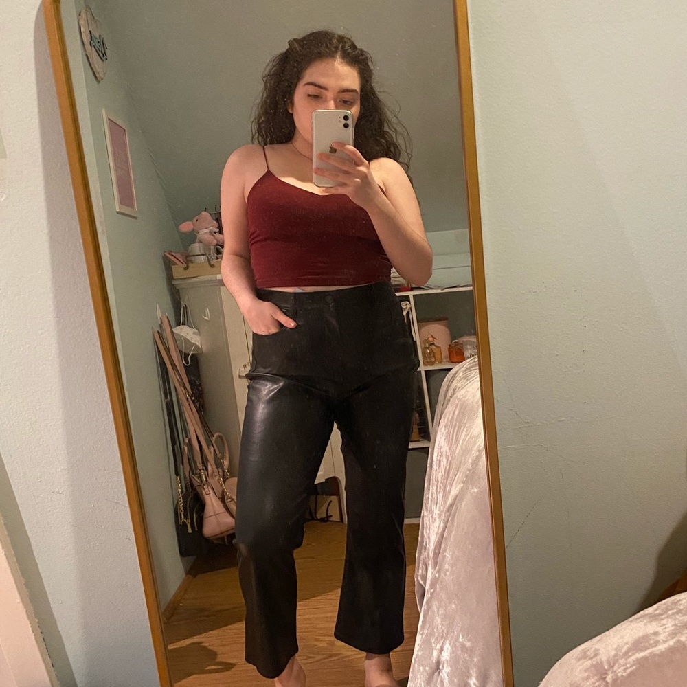 NEW Petite Faux Leather Black Flare Crop Jean Loft